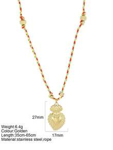 1pc Y2K Style Thanksgiving Colorful Handmade Rope Necklace With Stainless Steel Gold Heart Pendant, Suitable For Thanksgiving, Christmas Gifts And Wear - Multicolor - View 10