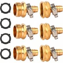 Brass Garden Hose Connector Repair Mender Kit With Stainless ClampFits 1/2" Water Hose Fitting 3 Sets 1/2" Barb X 3/4" GHT - 適用於 1/2 英吋軟管(母頭和公頭) - 查看 1