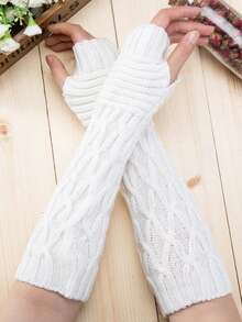 1 pieza Guantes de lana tejidos de medio dedo, mangas sin dedos lindas y cálidas para mujeres en otoño e invierno. Artesanía plisada exquisita, amigable con la piel, cálida y cómoda, adecuada para el transporte diario, la oficina, las compras.