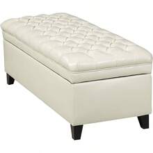 GDF Studio Laguna Living Room Furniture Tufted Faux Leather Storage Ottoman Ivory - Marfil - Ver 9