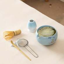 5pcs Japanese Matcha Set, Includes Matcha Whisk Holder, Bamboo Whisk, Bowl With Spout, Stainless Steel Tea Powder Sifter, Bamboo Tea Scoop, Suitable For Matcha, Great Gift For Matcha Lovers