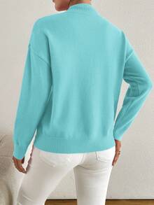 Áo len dệt kim cổ đứng màu trơn cỡ lớn - Màu xanh bạc hà - Xem 2
