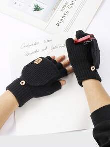1 pieza Guantes de punto de media mano para hombres y mujeres en invierno, con cubierta de felpa desmontable de doble uso, protector de pantalla táctil, cálidos para escribir y ciclismo, guantes regalo de Navidad de invierno térmicos y cálidos