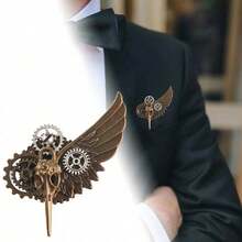 Halloween Steampunk Wings Bird Bone Gear Brooch Gothic Special Pin Accessory Performance Decoration - Bronze - View 5
