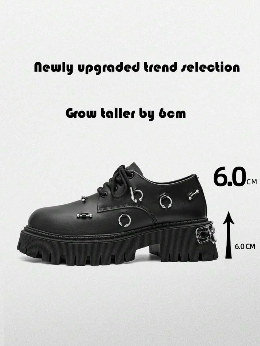 New Men's Heavy Metal Thick Sole High-Top Punk Gothic Dark Motorcycle Boots, Thick Sole Casual Platform Sneakers, Niche Design Shoes - màu đen - Xem 1