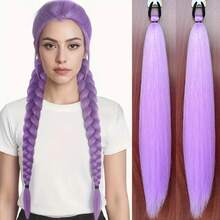 2 pezzi Estensioni per coda di cavallo intrecciate con laccio elastico, 30 pollici di lunghezza, capelli sintetici lisci per acconciatura a treccia avvolta, ciocche per coda di cavallo, colori viola, rosso, rosa