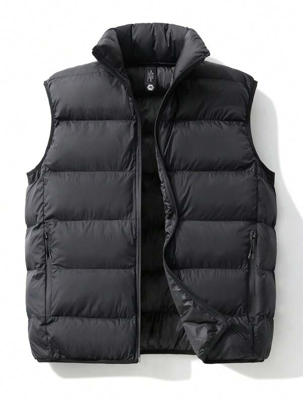 Débardeur en coton grande taille, veste en coton zippée de couleur unie, convient pour l'hiver