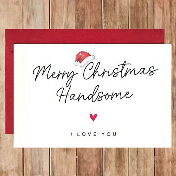 1pc Merry Christmas Handsome Festive Holiday Card - "I Love You" Message Greeting Card For Husband Or Boyfriend Fiance