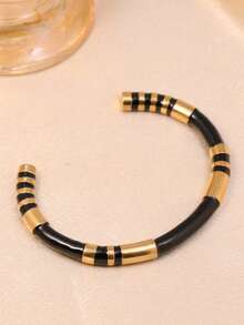 1 pieza Pulsera unisex, de acero inoxidable 304 chapado en oro con nudo de bambú multicolor de estilo natural, adecuado para uso diario y al aire libre