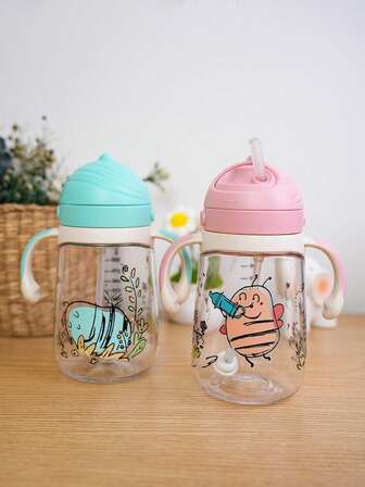 1pc Infant/Toddler Cartoon Colorful Tritan Large Capacity Straw Cup With Handle Strap, Suitable For Daily Use