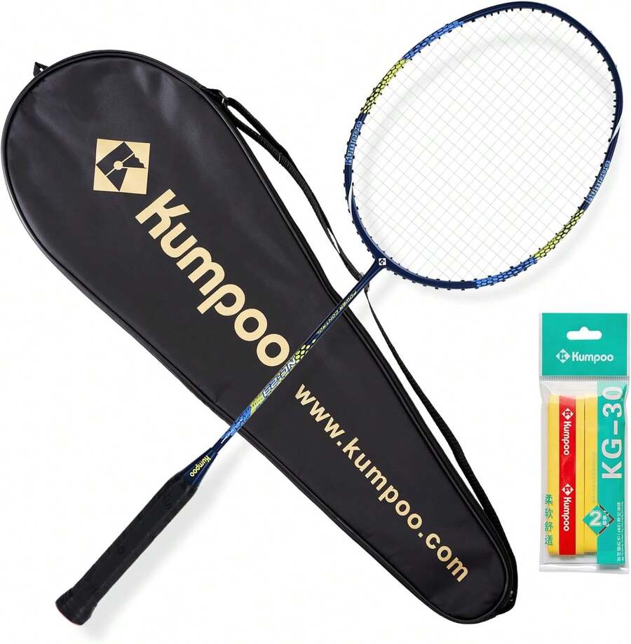 KUMPOO Raqueta Badminton Profesional, Raqueta de Bádminton Ligera Hecha de Fibra de Carbón, Juego de Raqueta de Bádminton con Cinta para Empuñadura y Bolsa de Cubierta, KC Raqueta Badminton - KC-23-negro naranja - Ver 1