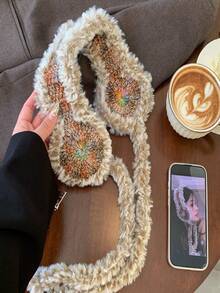 1pc Vintage Colorful Fluffy Knitted Earmuffs For Women, Warm & Windproof For Winter, Versatile White Ear Muffs - Baby Blue - View 6