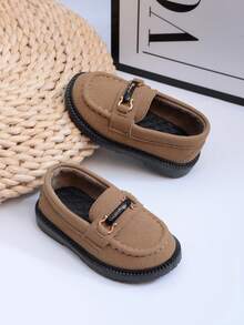 1 Pair Slip-On PU Leather Infant Flat Shoes, Fashion Comfortable Non-Slip Durable Toddler Loafers, Metal Buckle Strap, Suitable For Daily Wear, All Seasons - Brown - View 1
