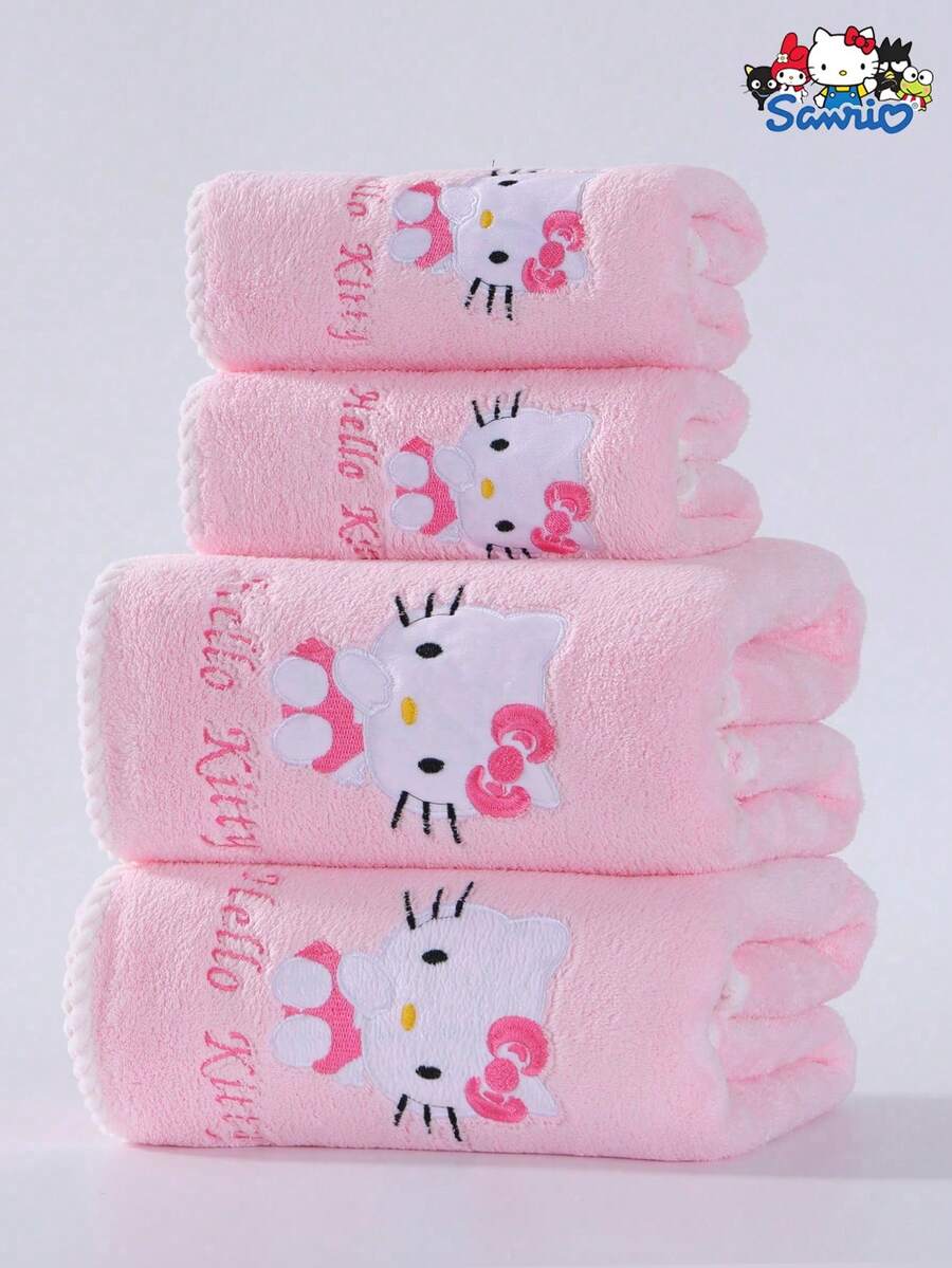 Sanrio 1pc Sanrio Cute Cartoon Character Hello Kitty Coral Fleece Soft Absorbent Quick-Dry Non-Shedding Hand/Hair Towel, Bathroom Accessories, Face Towel Size 34*75cm, Bath Towel Size 70*140cm Bathroom Decor Fall Decor Back To School For Beauty Salon Home Bathroom Shower Towels For Beauty Salon, Hotel Sports,Home Essentials, Towel, Skin Care