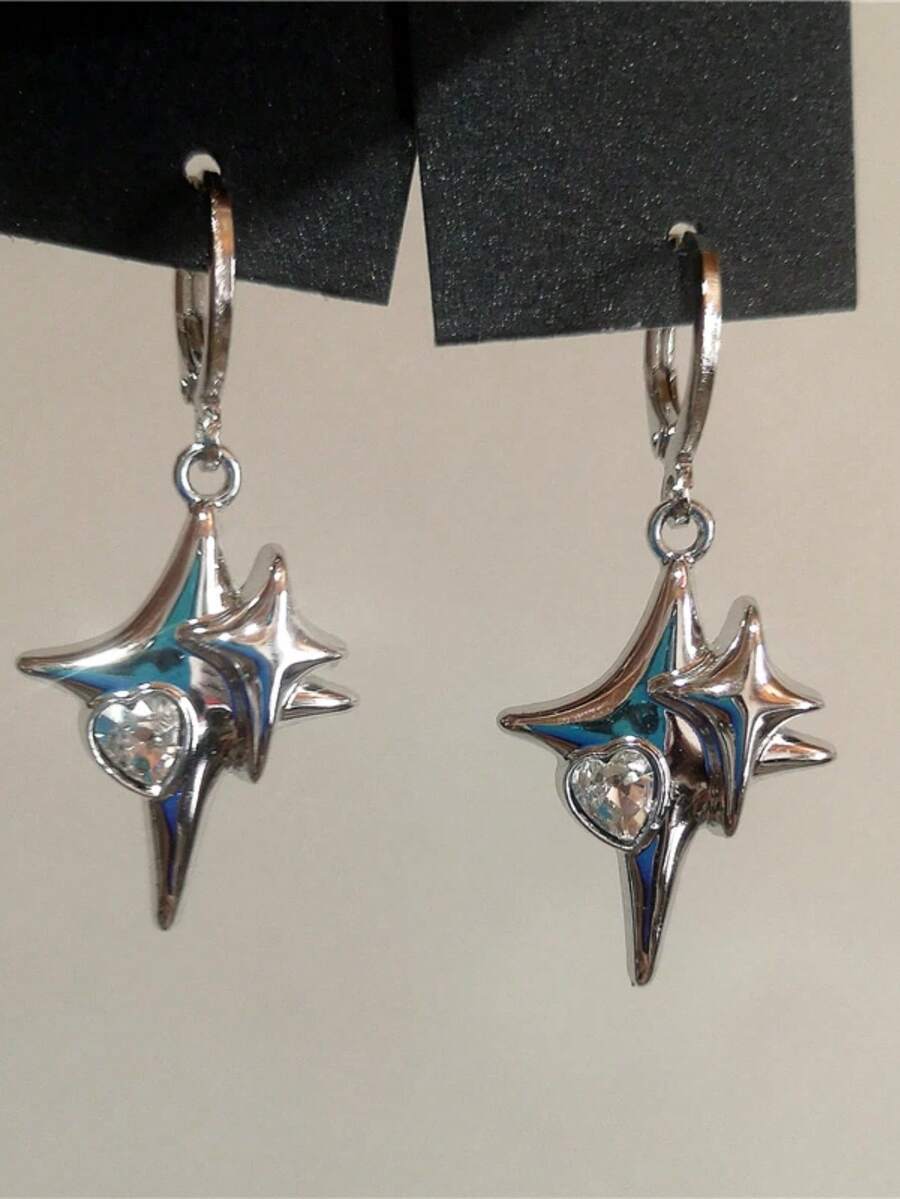 1 par de pendientes con colgante de estrella de color azul claro de estilo gótico, punk y hip hop para mujeres, pendientes con colgante perforado sin tarjeta, adecuados para damas, regalo de Halloween, regalo de fiesta