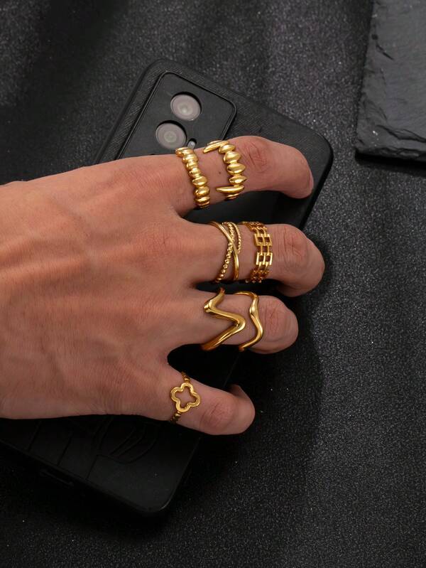 7 anéis estilo gótico, anéis minimalistas, anéis de aço inoxidável dourado para homens, anéis com presas de vampiro, essenciais para o Halloween, ótimo presente para namorado/marido