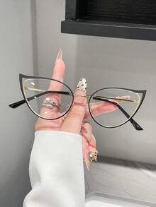 1 Pair Retro Cat Eye Metal Flat Lens Glasses For Women And Men, Suitable For Outdoor Hiking, Daily Life, TV Watching, Gaming, Mobile Accessories