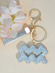 1pc Soft Clay Rhinestone Zodiac Keychain, Pink, Gift For Friends On Valentine's Day - White - View 21