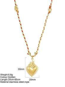 1pc Y2K Style Thanksgiving Colorful Handmade Rope Necklace With Stainless Steel Gold Heart Pendant, Suitable For Thanksgiving, Christmas Gifts And Wear - Multicolor - View 23