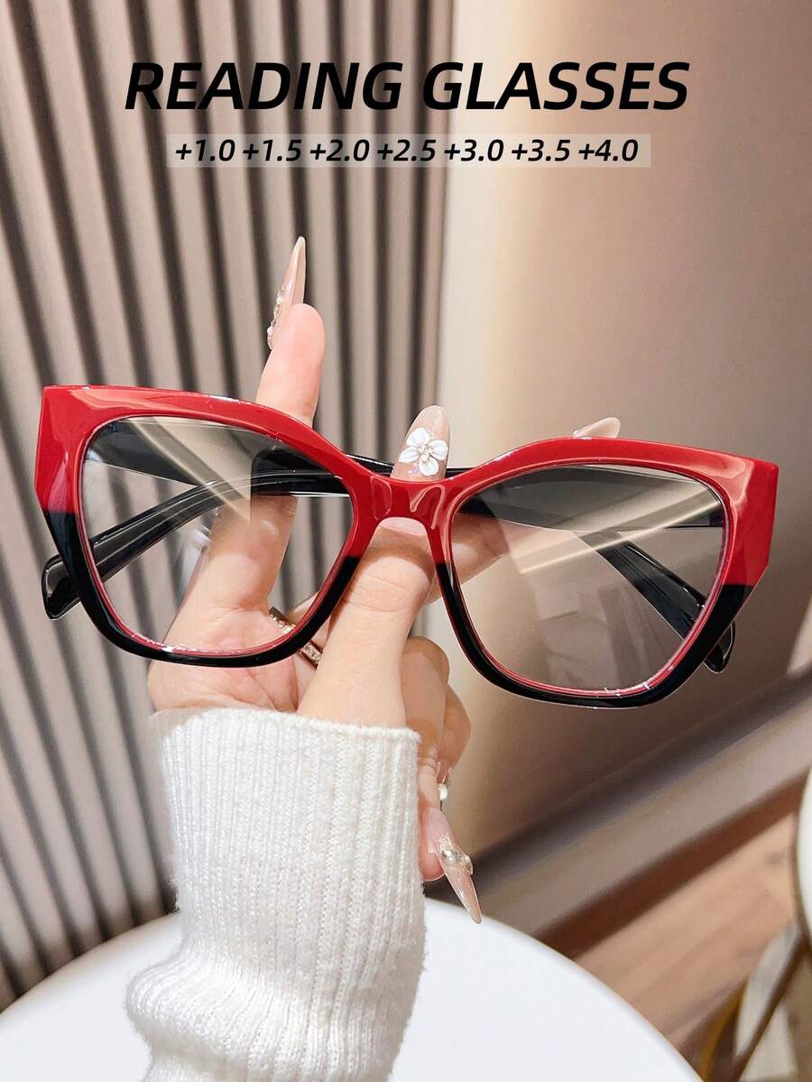1副聚碳酸酯（PC）女士猫眼框老花镜，Y2K休闲日常时尚必备，适合阅读书籍和使用智能手机 - 白色 - 查看 1