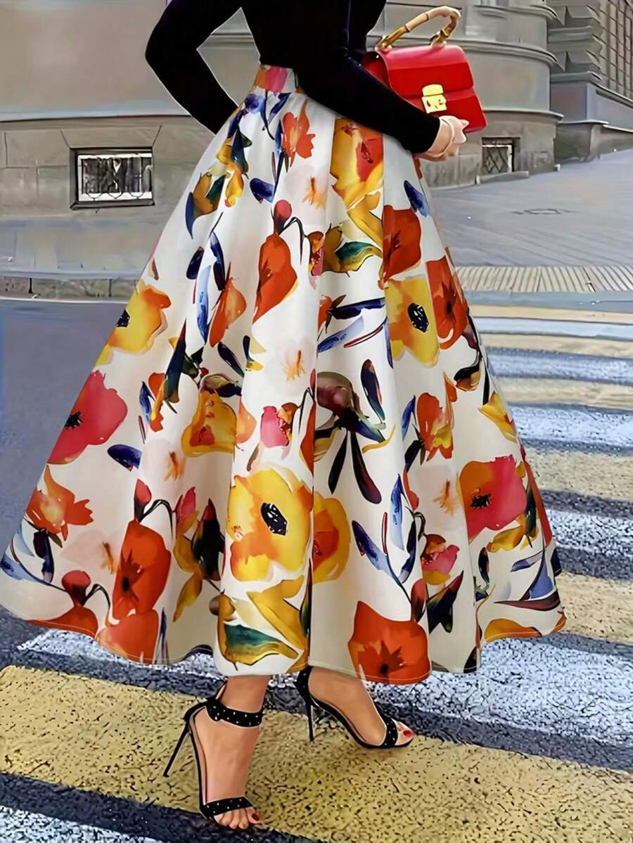 Floral & Leaf Print Bohemian Elegant Beach Dress - Multicolor - View 1