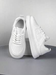 1 Pair Teen Low-Top Sneakers, PU Leather Sport Shoes, Casual Indoor/Outdoor Running Footwear, Lightweight, Anti-Slip, Breathable, Comfortable, Fashion, Campus Style, Pink Color Combination - White - View 1