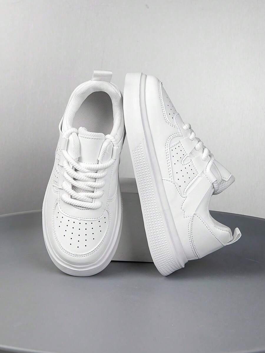 1 Pair Teen Low-Top Sneakers, PU Leather Sport Shoes, Casual Indoor/Outdoor Running Footwear, Lightweight, Anti-Slip, Breathable, Comfortable, Fashion, Campus Style, Pink Color Combination - White - View 1