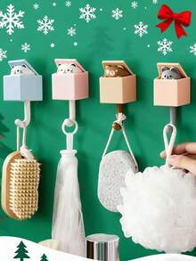 2 Pieces, Unisex Style, Cute Cartoon Cat Design, Waterproof Seamless Design, ABS Material, Multifunctional Wall Hooks, Japanese Cute Style, Decorative Hooks, Suitable For Bedroom/Living Room/Bathroom Decoration, Christmas And Halloween Decoration, Holiday Promotion, Room Decor, Christmas Gifts - 彩色 - 查看 9