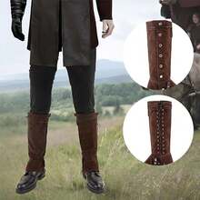 1 双海盗靴套，中世纪文艺复兴蒸汽朋克靴套，适合万圣节服装、角色扮演、文艺复兴博览会 - 棕色A - 查看 4