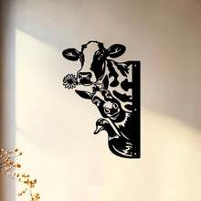 Farm Animal Metal Wall Decor- Peekaboo Cow, Donkey& Duck Signs, Creative Metal Signs, Simple Maintenance, Metal Signs Wall Decor, Gift For Birthday, Coffee Bar Accessories - màu đen - Xem 1