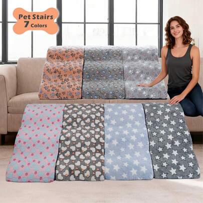 1 pezzo Scala per animali domestici, scala in tessuto di flanella per cani di piccola taglia, rampa per letto, divano o sedia per animali domestici di media taglia, gradini in schiuma ad alta resilienza, aiuta i cani di piccola taglia e i gatti anziani a salire facilmente, con disegni di zampe, stelle e cuori, disponibile in 7 colori, 3/4/5 livelli