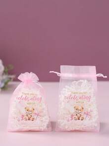 10个粉色小熊图案欧根纱礼品袋，印有“谢谢”字样的粉色小熊气球星星图案，小熊欧根纱礼品袋非常适合婴儿派对和生日派对，可用作糖果和礼物的束口礼品袋，也可用于性别揭晓派对的礼物装饰、派对糖果包装袋、生日装饰、生日礼物和派对礼品。 - 粉紅色小熊 - 查看 6