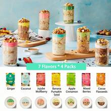 SUNGIVEN SUNGIVEN High Protein Overnight Oats Variety Pack - 7 Flavors Low Sugar High Fiber Instant Oatmeal Health Breakfast Snacks For Gym Office School Trip Kids With Superfoods