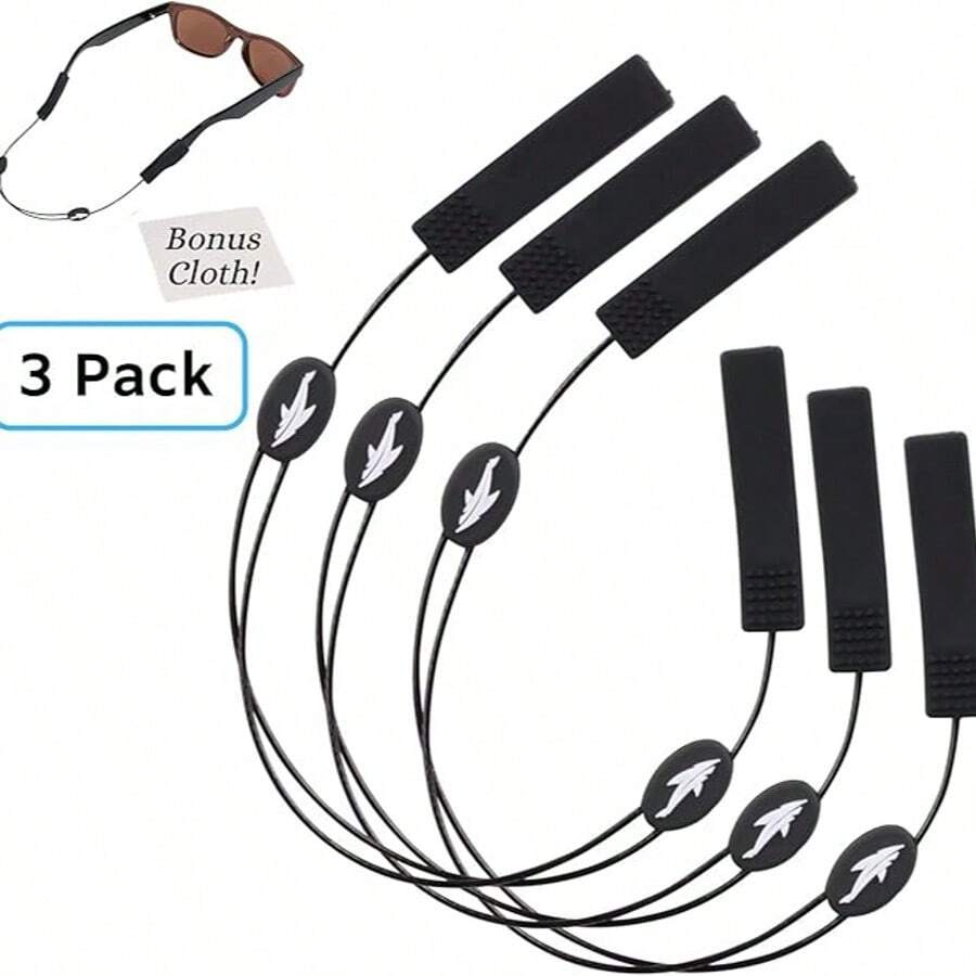 Adjustable Glasses Strap, Anti-Slip Eye Glasses Holder Strap For Sports, No Tail Sunglasses Straps Cords For Men Women Kids, Eyeglass Holders Around Neck, Eyewear String Lanyard Retainer, 3 PCS Black - 黑色 - 查看 1