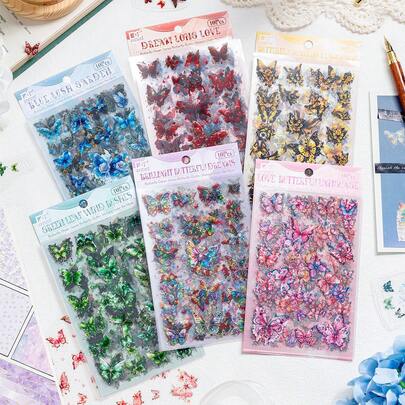 10 张/包[复古蝴蝶和动物透明 PET 贴纸] 剪贴簿贴纸，适用于日记、相册、DIY 装饰，6 种颜色样式，适合女孩的美学贴纸