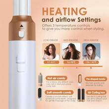 Baseau 5 In 1 Blow Dryer Brush Set Upgrade Hair Dryer Brush Air Curler Detachable Hot Air Brush Curling Brush Iron Negative Ion Wrap Styler Hair Styling Tools For Drying Curling Straightening White - 白色 - 查看 2