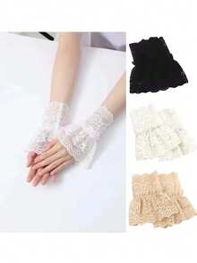 1pc Black Lace Hollow Crochet Fake Sleeves For Women, Super Fairy Flared Cuffs, Versatile Wrist Sleeves Suitable For Daily Life/Party And Other Scenes, Gifts For Parents And Other Relatives And Friends During Festivals, Romantic, Atmospheric, Accessories, Hot Selling,Black Gloves,White Gloves For Costume,Black Lace Gloves,Arm Sleeves - Multicolor - View 6