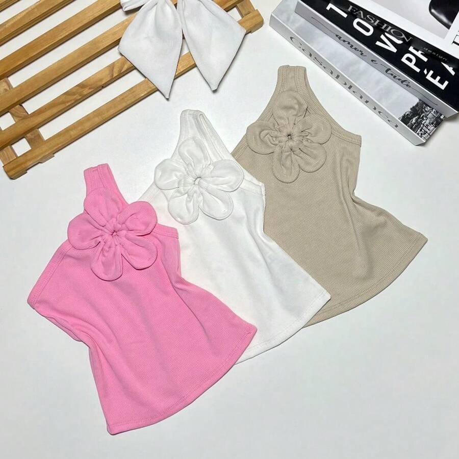 Blusinha Flor Infantil Menina Blogueirinha Mini Diva Verão - Kit 3 Rosa/Branco/Nude - Visão 1