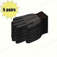 5 Pairs Unisex Anti-Slip Polyester Knit Gloves | 5 Pairs | Breathable & Durable, Suitable For Cycling, Driving, Barbecue | Machine Washable | Black, Textured Grip | Ideal For Outdoor Activities, Bicycle Gloves