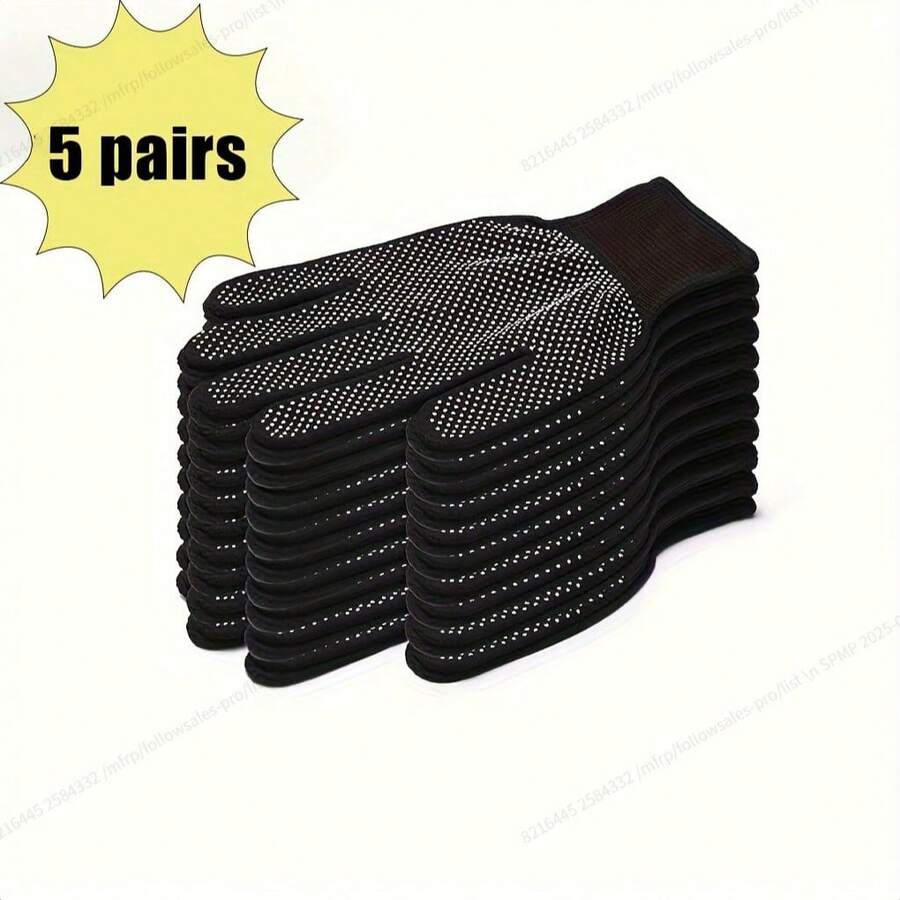 5 Pairs Unisex Anti-Slip Polyester Knit Gloves | 5 Pairs | Breathable & Durable, Suitable For Cycling, Driving, Barbecue | Machine Washable | Black, Textured Grip | Ideal For Outdoor Activities, Bicycle Gloves