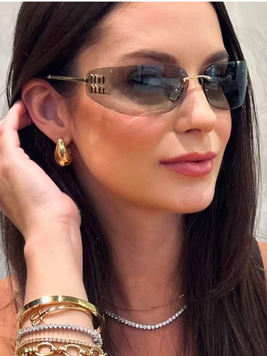 New Metal Frameless  For Women, Narrow Frame, Fashion Personality, Retro - Grey - View 1