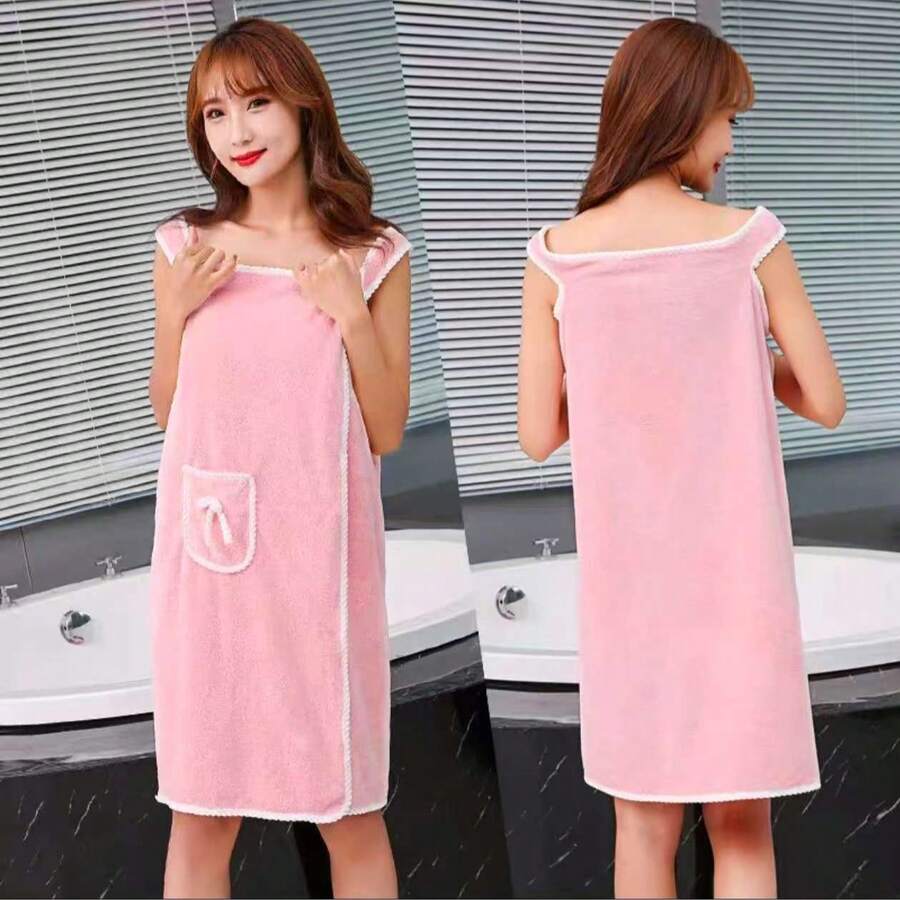 Unisex Bathrobe Towel With Strap And Pocket – Soft And Absorbent Microfiber (1.30m X 0.80m) - Pink - View 1