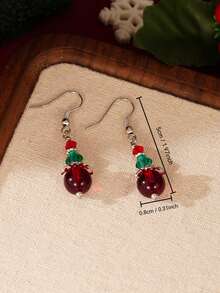 1Pair Cute Christmas Red And Green Beaded Dangle Earrings - Holiday Festive Jewelry Gift For Women