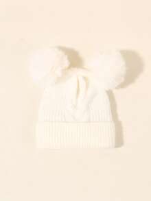 2 件婴儿童保暖内衬针织帽，带绒球和折叠帽檐，秋冬季户外保暖帽婴儿无檐帽 - 彩色 - 查看 22