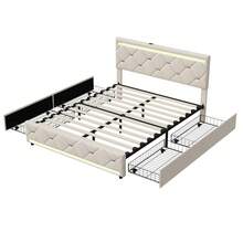 LIVLUX Bett 160 x 200 cm mit LED- und USB-Rahmen, gepolstertes Doppelbett mit 4 Schubladen, Stauraum und verstellbarem Kopfteil, geeignet für Erwachsene und Jugendliche (Weiß, 140 x 200 cm)