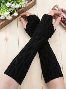 1 pieza Guantes de lana tejidos de medio dedo, mangas sin dedos lindas y cálidas para mujeres en otoño e invierno. Artesanía plisada exquisita, amigable con la piel, cálida y cómoda, adecuada para el transporte diario, la oficina, las compras.