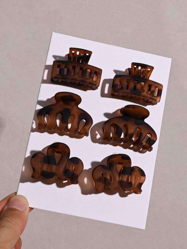 6pcs Women's Simple Solid Color Medium Hair Clips, Suitable For Daily Matching, Autumn/Winter, Colors: Burgundy, Coffee, Khaki, Black, Brown, Beige Claw Clips Winter Hair Accessories Winter Hair Clutch