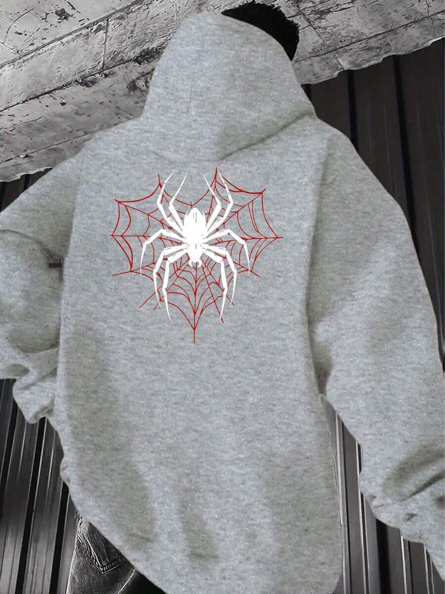 Hombre003-1 sudadera con capucha para hombres ligero y transpirable de manga larga con estampados modernos, ideal para las temporadas de otoño e invierno, Envío desde México Sudadera de manga larga negra con diseño de araña en blanco sobre una malla roja atractiva para un look casual moderno y cómodo(Tallas corren pequeñas, pide una talla grande.) - Gris - Ver 1