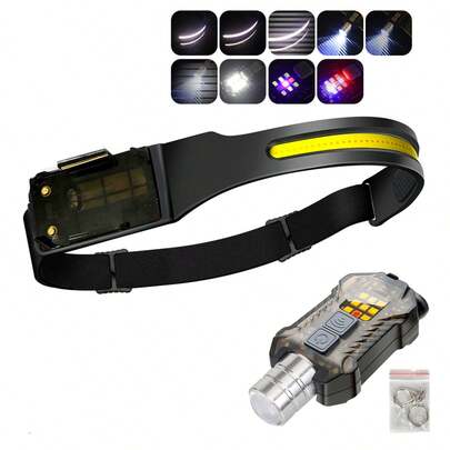 1pc Portable Induction Headlight With Magnetic Multi-Light Lighting Mode Waterproof Flashlight Suitable For Outdoor Fishing And Camping Home Emergency Lighting