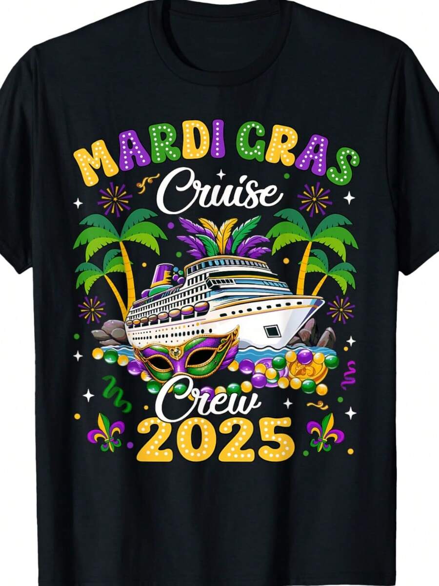 Mardi Gras Cruise Crew 2025 Trip New Orleans Family Matching T-Shirt, Black - - 黑色 - 查看 1